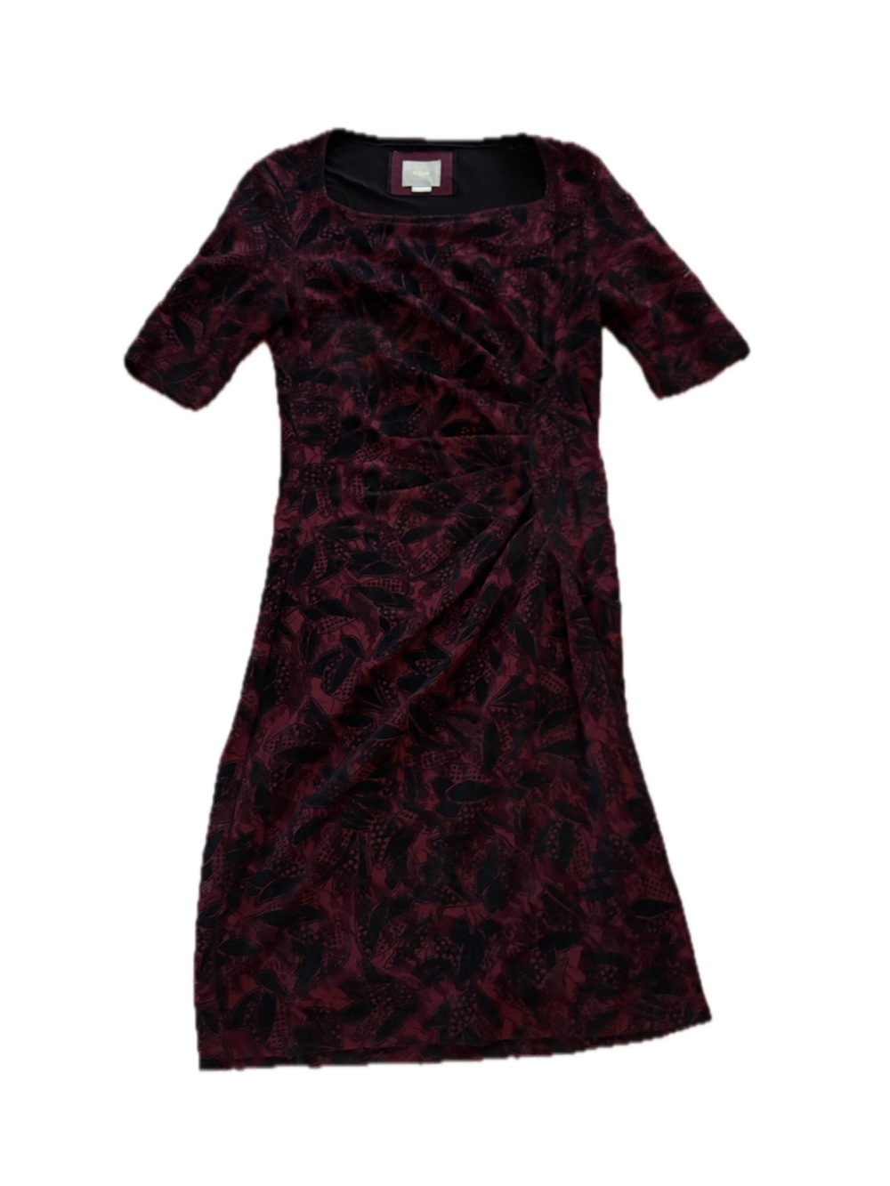 Anthropologie - Maeve Burgundy & Black Printed Midi Dress
